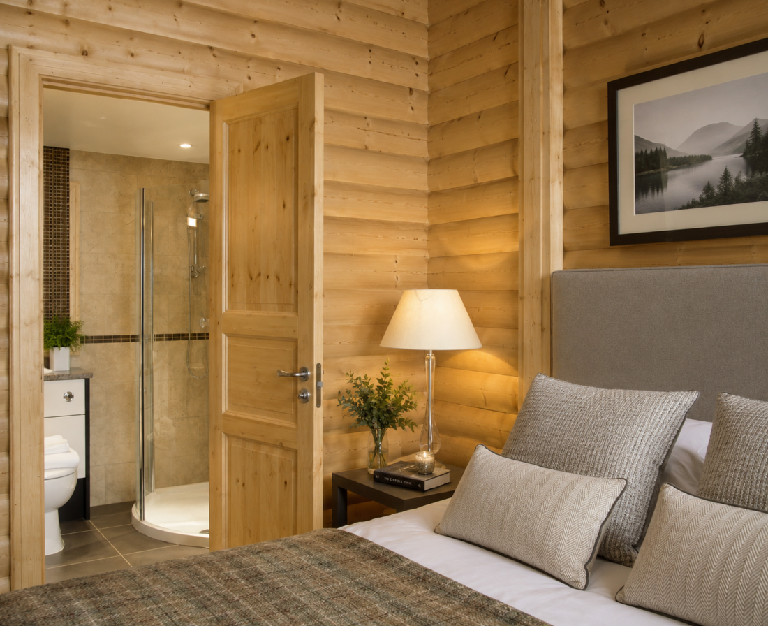 Cozy rustic bedroom with en suite bathroom