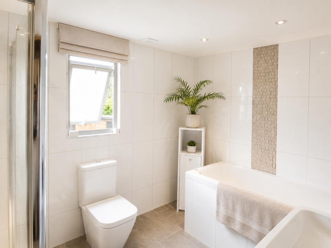 Modern minimalist bathroom with natural light