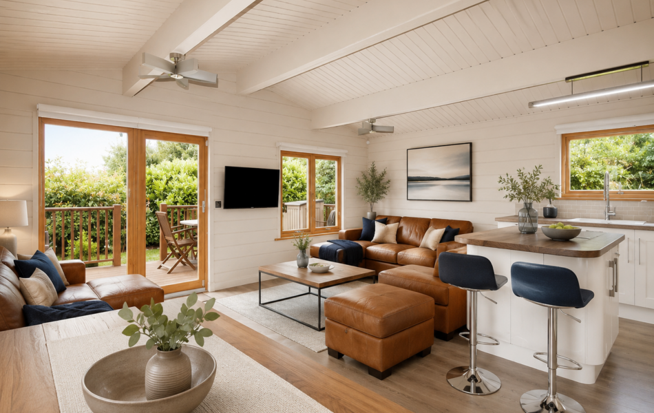Cozy Scandinavian style living room and kitchen