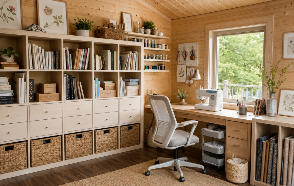 Cozy craft studio with natural light
