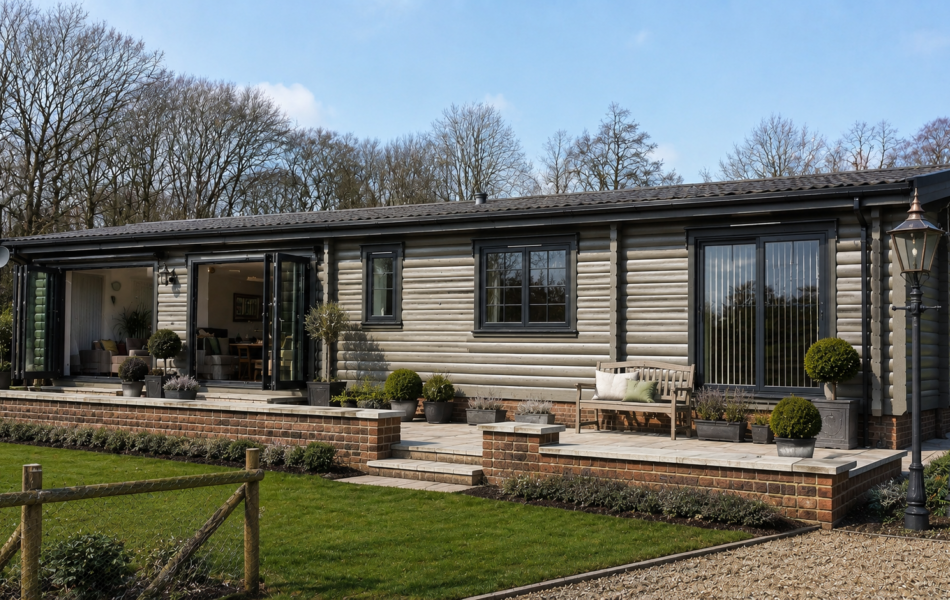 Modern lodge in countryside setting