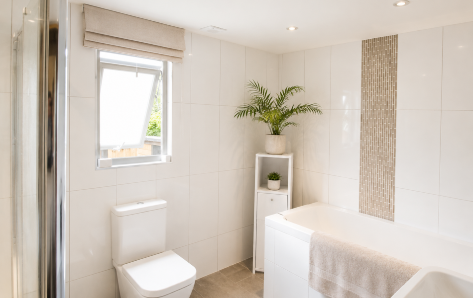 Modern minimalist bathroom with natural light